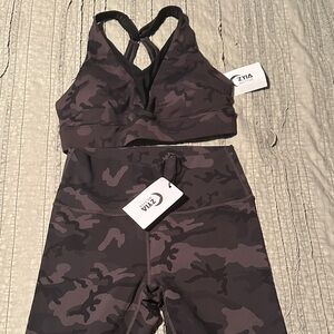 ZYIA Camo Sports Bra and Leggings Set - Black and Gray